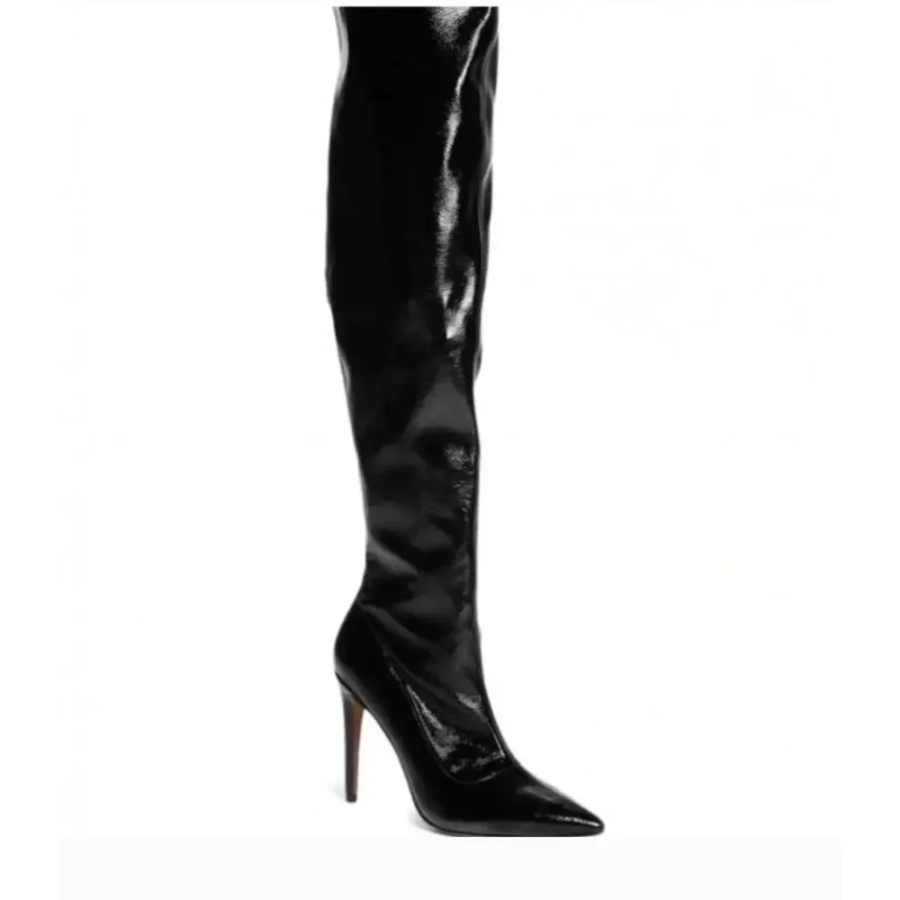 Marciano Guess Black Patent Over the Knee Stiletto Boot Size 38 US  Mob Wife